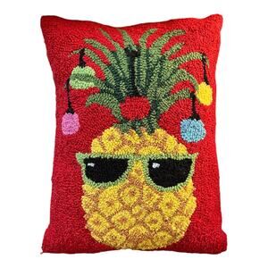Christmas Hooked Wool Pillow Pineapple Sunglasses Multicolor Ornaments  13"x18"